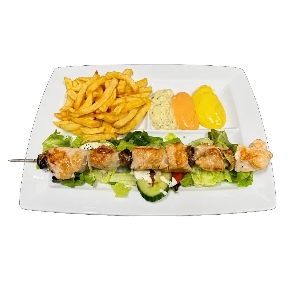 Brochette géante de volaille aux 3 sauces froides